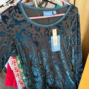 Simply Vera Vera Wang Teal and Brown Floral Top